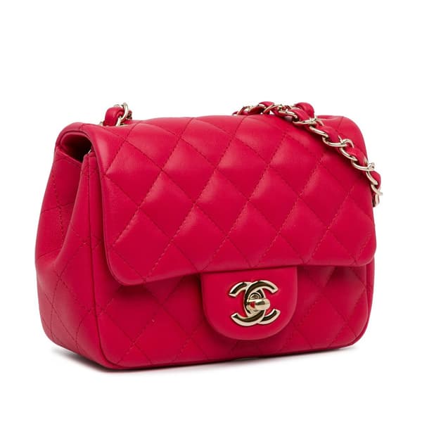 Pre-owned Chanel Mini Square Classic Lambskin Single Flap Red