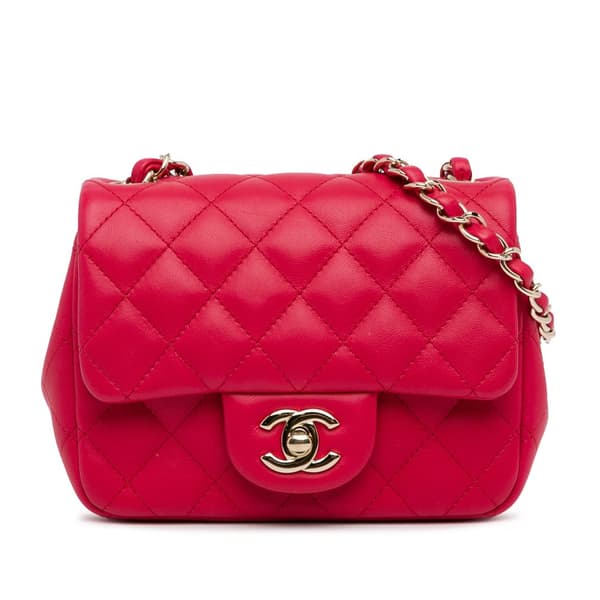 Pre-owned Chanel Mini Square Classic Lambskin Single Flap Red