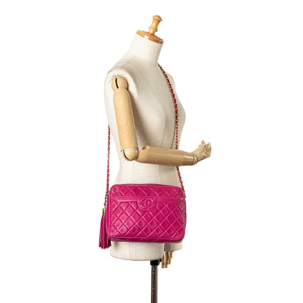 Pre-owned Chanel CC Quilted Lambskin Tassel Crossbody Pink