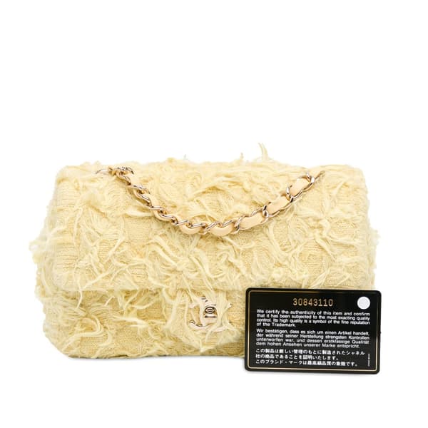 Pre-owned Chanel Mini Rectangular Classic Tweed Fringed Single Flap Yellow