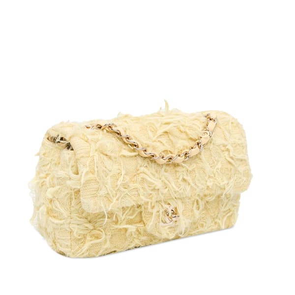 Pre-owned Chanel Mini Rectangular Classic Tweed Fringed Single Flap Yellow
