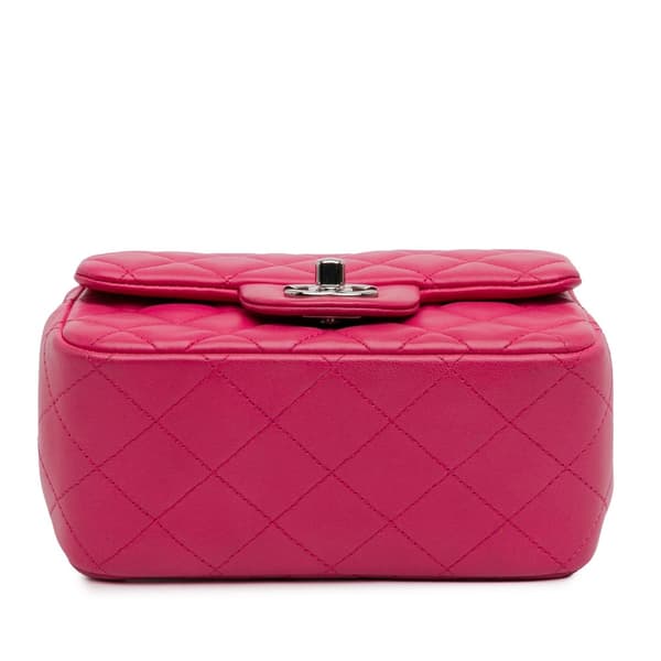 Pre-owned Chanel Mini Square Classic Lambskin Single Flap Pink
