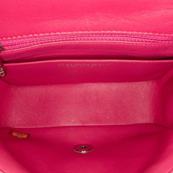 Pre-owned Chanel Mini Square Classic Lambskin Single Flap Pink