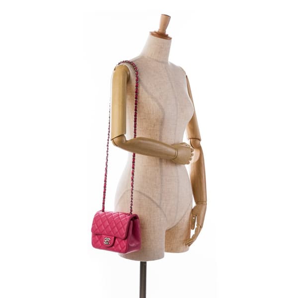 Pre-owned Chanel Mini Square Classic Lambskin Single Flap Pink