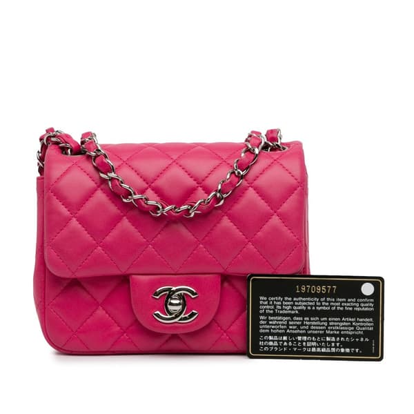 Pre-owned Chanel Mini Square Classic Lambskin Single Flap Pink