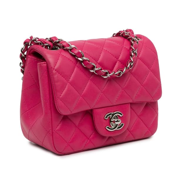 Pre-owned Chanel Mini Square Classic Lambskin Single Flap Pink