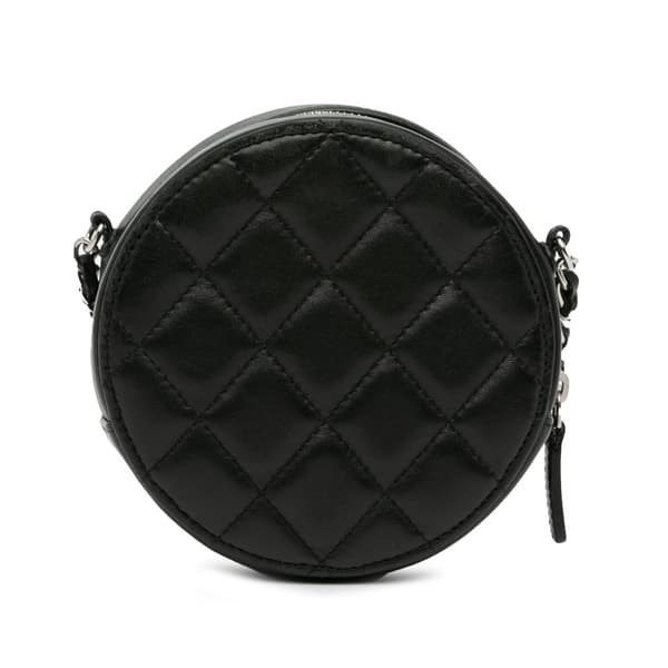 Pre-owned Chanel CC Quilted Lambskin Round Clutch with Chain Black