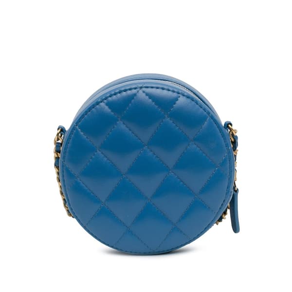 Pre-owned Chanel Quilted Lambskin Round Clutch with Chain Blue