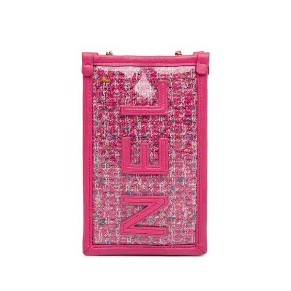 Pre-owned Chanel Tweed and PVC Phone Clutch with Chain Pink