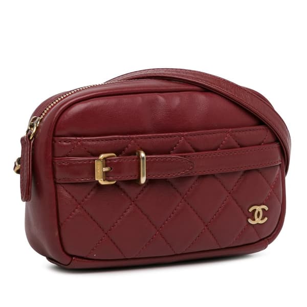 Pre-owned Chanel Small Quilted Lambskin Buckle Camera Bag Red