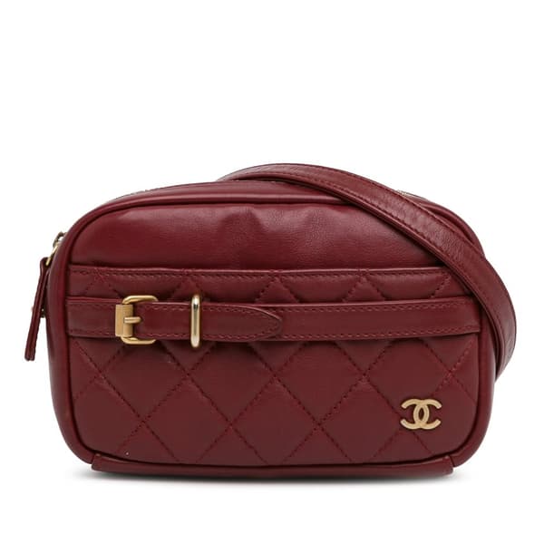 Pre-owned Chanel Small Quilted Lambskin Buckle Camera Bag Red