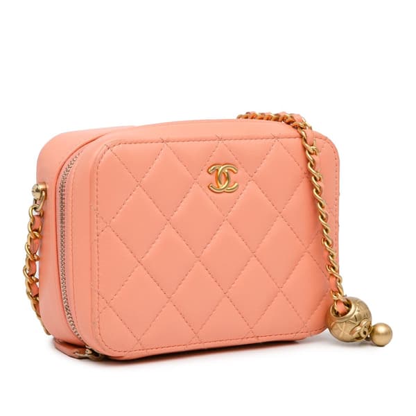 Pre-owned Chanel CC Quilted Lambskin Pearl Crush Camera Bag Orange