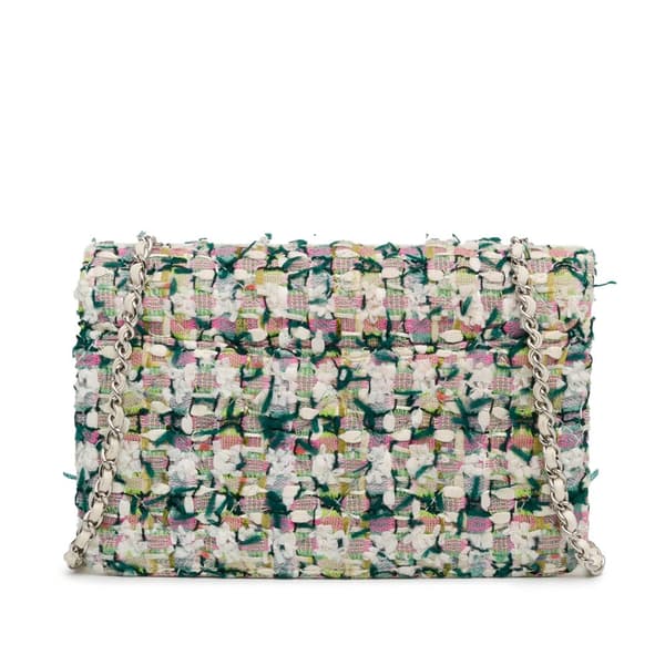Pre-owned Chanel Tweed Beauty Lock Flap Bag Green