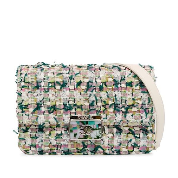 Pre-owned Chanel Tweed Beauty Lock Flap Bag Green