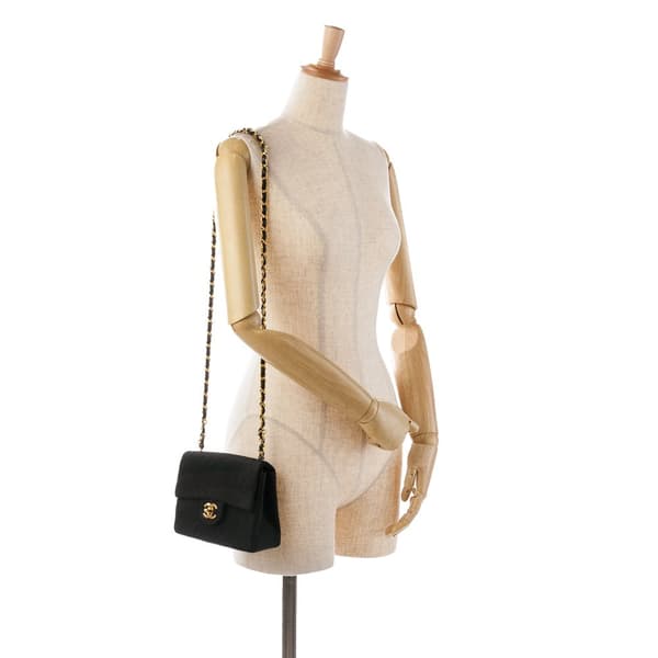 Pre-owned Chanel Mini Square Classic Jersey Flap Black