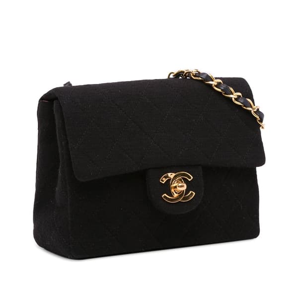 Pre-owned Chanel Mini Square Classic Jersey Flap Black