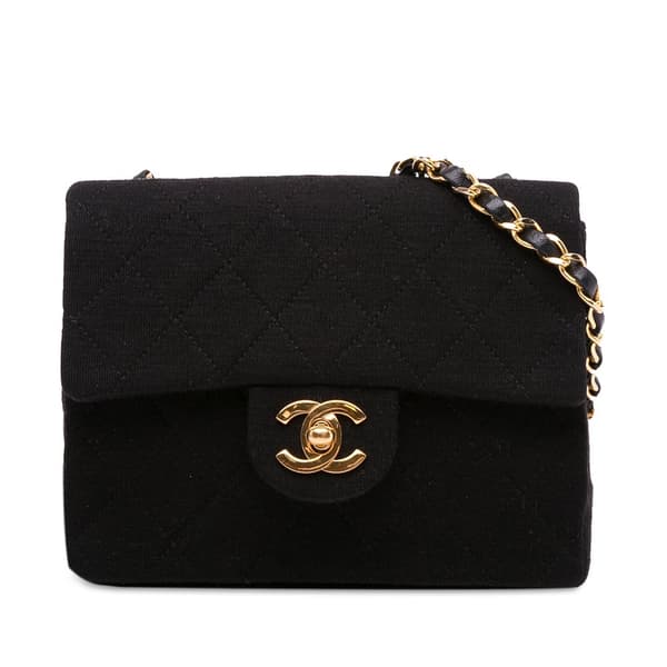 Pre-owned Chanel Mini Square Classic Jersey Flap Black