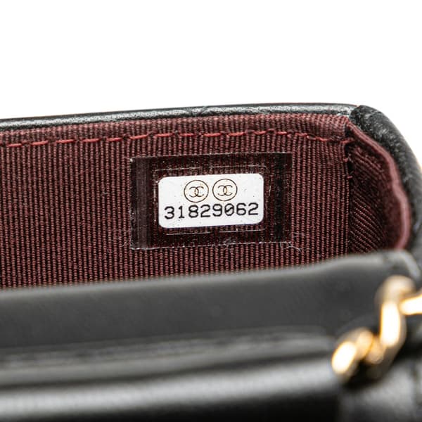 Pre-owned Chanel CC Quilted Lambskin Flap Card Holder On Chain Black