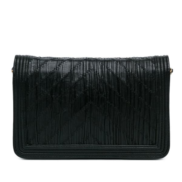 Pre-owned Chanel Pleated Crumpled Chevron Le Boy Wallet On Chain Black