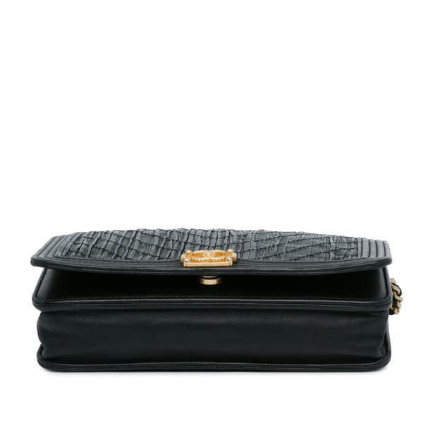Pre-owned Chanel Pleated Crumpled Chevron Le Boy Wallet On Chain Black