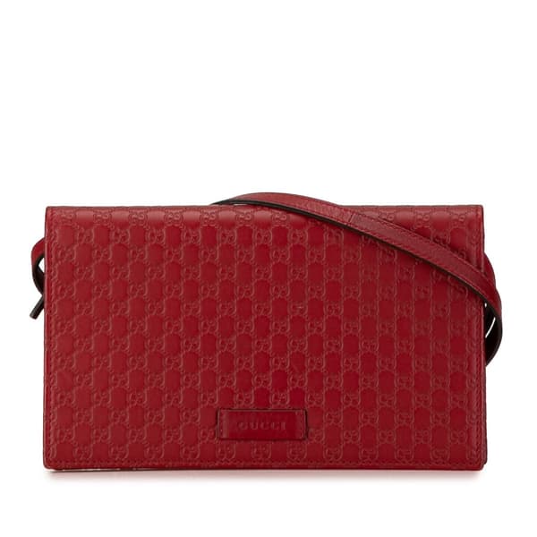Pre-owned Gucci Microguccissima Wallet on Strap Red