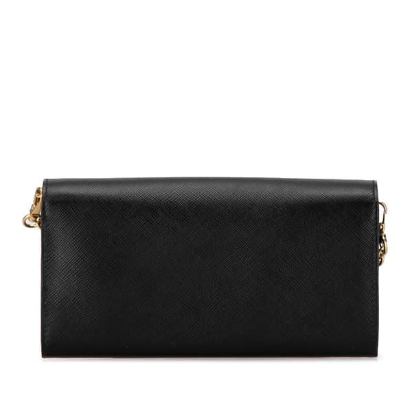 Pre-owned Prada Saffiano Lux Wallet On Chain Black
