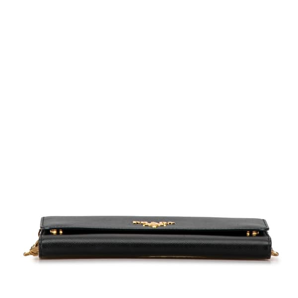 Pre-owned Prada Saffiano Lux Wallet On Chain Black