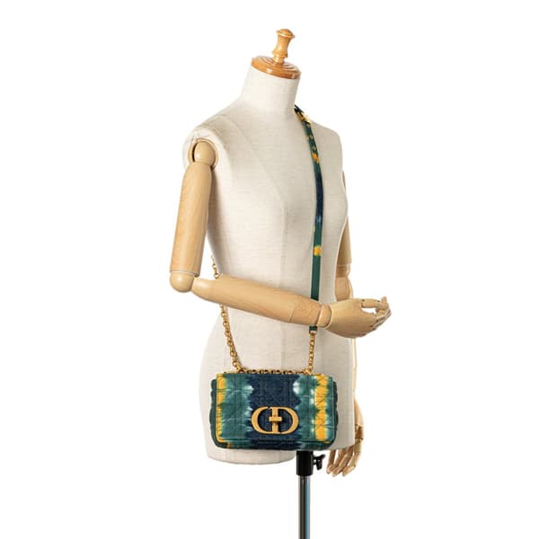 Pre-owned Dior Small Denim Tie-Dye Cannage Caro Bag Blue