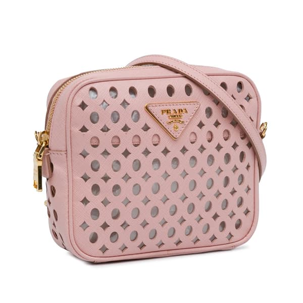 Pre-owned Prada Perforated Saffiano Crossbody Pink