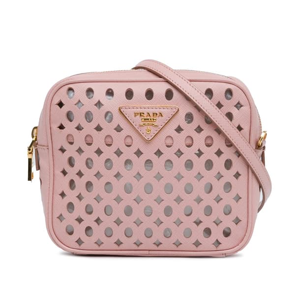 Pre-owned Prada Perforated Saffiano Crossbody Pink