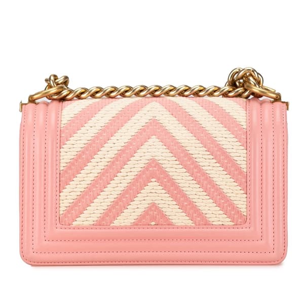 Pre-owned Chanel Small Braided Chevron Cotton and Lambskin Boy Flap Pink