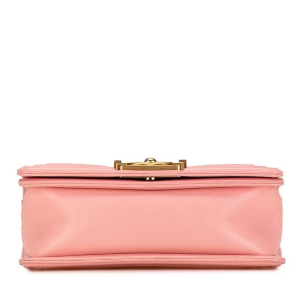 Pre-owned Chanel Small Braided Chevron Cotton and Lambskin Boy Flap Pink
