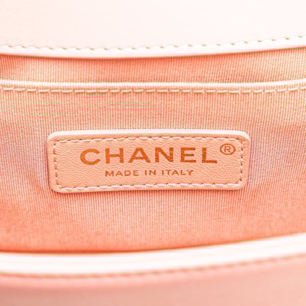 Pre-owned Chanel Small Braided Chevron Cotton and Lambskin Boy Flap Pink