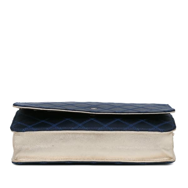 Pre-owned Chanel Satin Diamond Stitch Wallet On Chain Blue