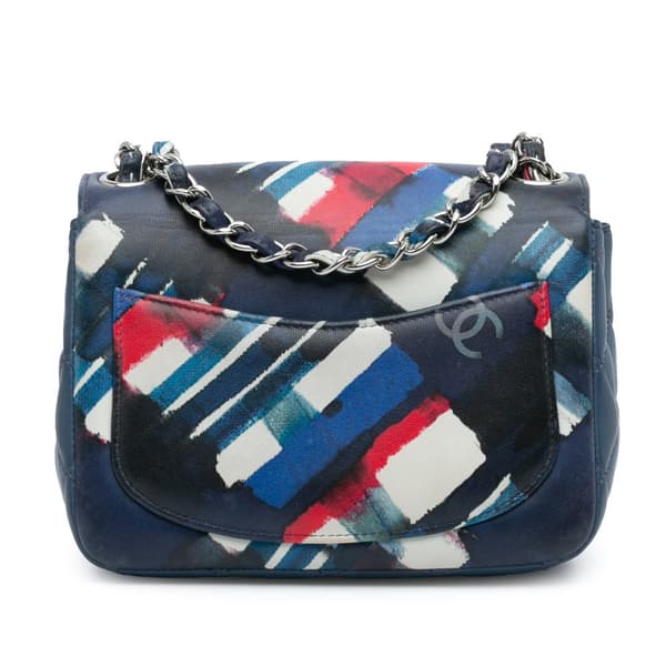 Pre-owned Chanel Mini Square Classic Airlines Printed Lambskin Single Flap Blue