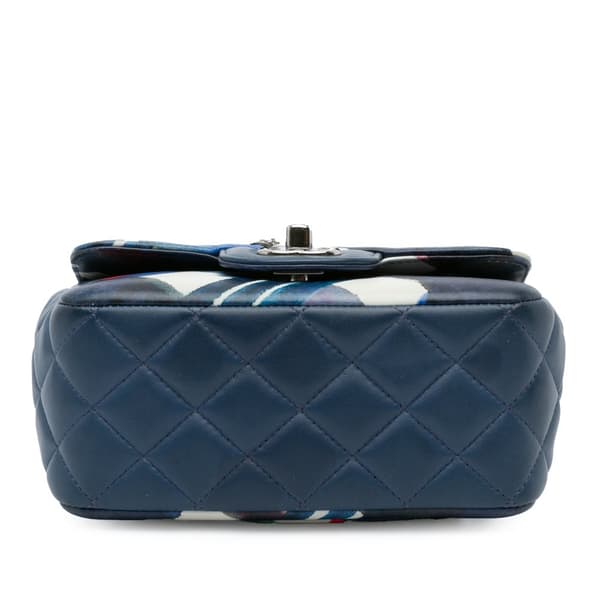 Pre-owned Chanel Mini Square Classic Airlines Printed Lambskin Single Flap Blue