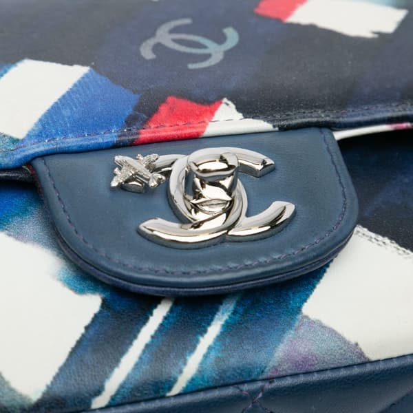 Pre-owned Chanel Mini Square Classic Airlines Printed Lambskin Single Flap Blue