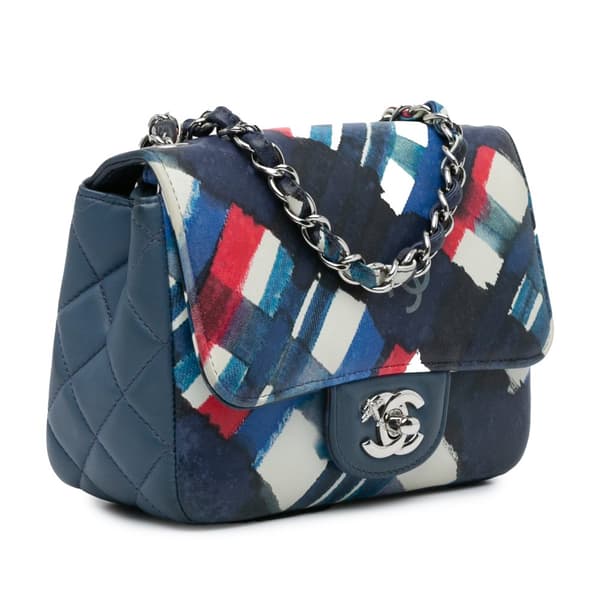 Pre-owned Chanel Mini Square Classic Airlines Printed Lambskin Single Flap Blue