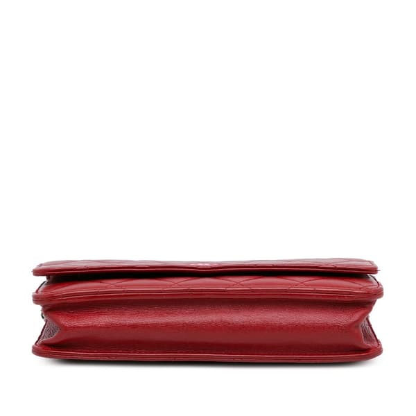 Pre-owned Chanel Classic Lambskin Wallet on Chain Red
