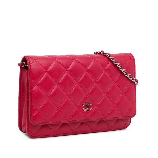 Pre-owned Chanel Classic Lambskin Wallet on Chain Pink