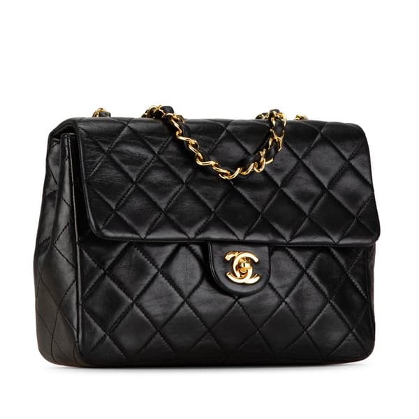 Pre-owned Chanel Mini Square Classic Lambskin Single Flap Black