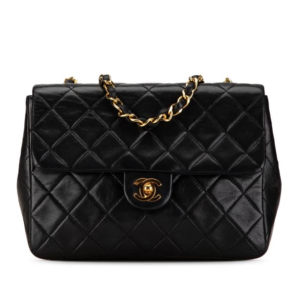Pre-owned Chanel Mini Square Classic Lambskin Single Flap Black