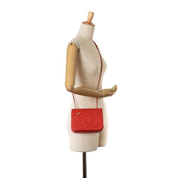 Pre-owned Chanel Lambskin CC Mania Flap Red