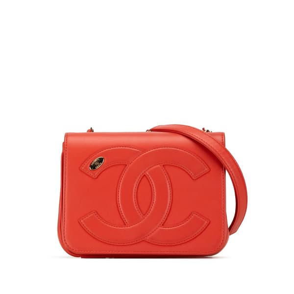 Pre-owned Chanel Lambskin CC Mania Flap Red