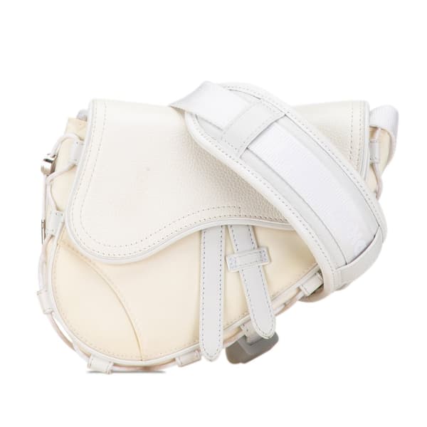 Pre-owned Dior Sacai Technical Fabric and Leather Saddle Bag White