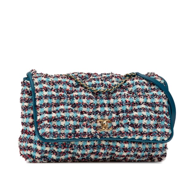 Pre-owned Chanel Maxi Tweed Chesterfield Single Flap Blue