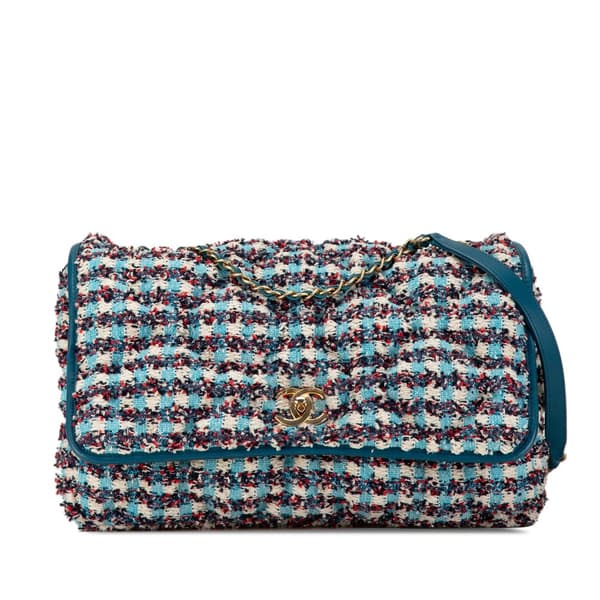 Pre-owned Chanel Maxi Tweed Chesterfield Single Flap Blue