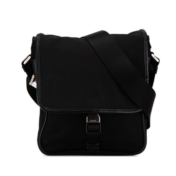 Pre-owned Prada Tessuto Buckle Messenger Bag Black