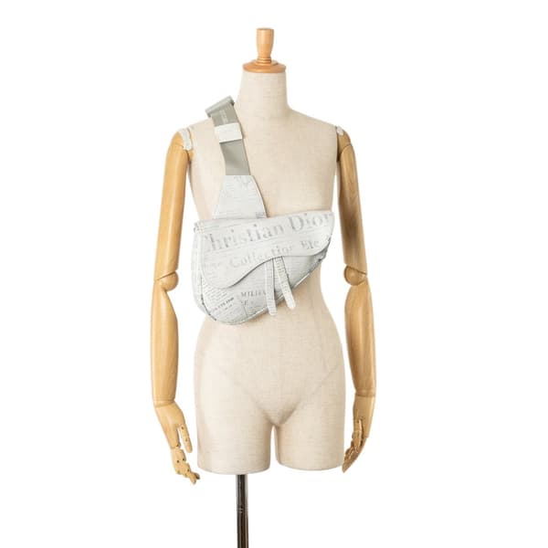 Pre-owned Dior Daniel Arsham Newspaper Print Saddle Bag White