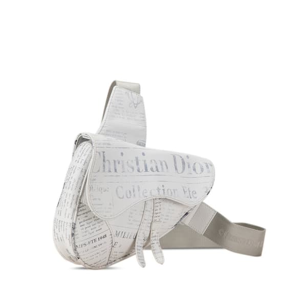 Pre-owned Dior Daniel Arsham Newspaper Print Saddle Bag White